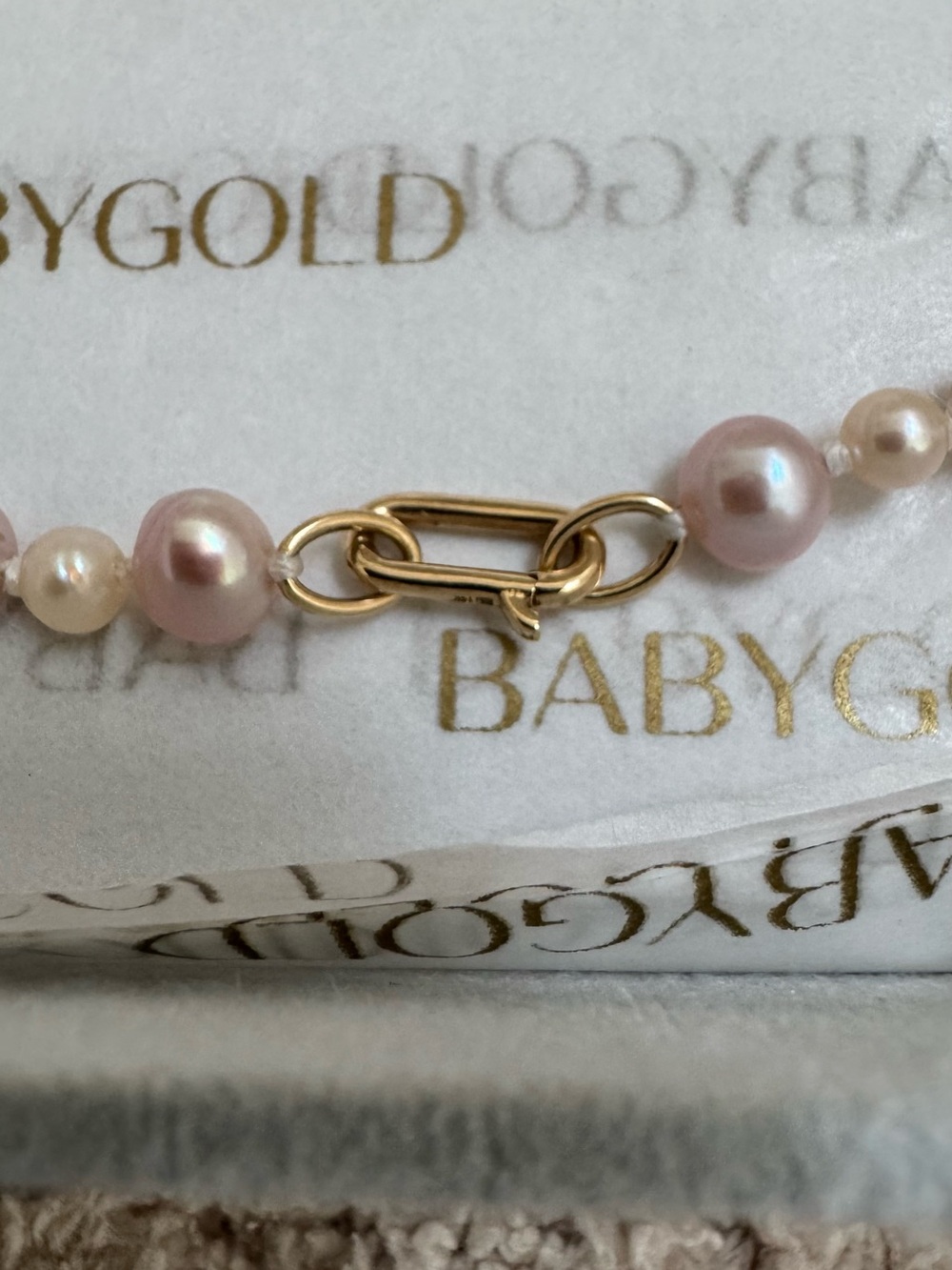 MWOTBaby Gold Blush & White Pearl Necklace With 14K Gold Petite Paper Clip Clasp - Picture 6 of 10